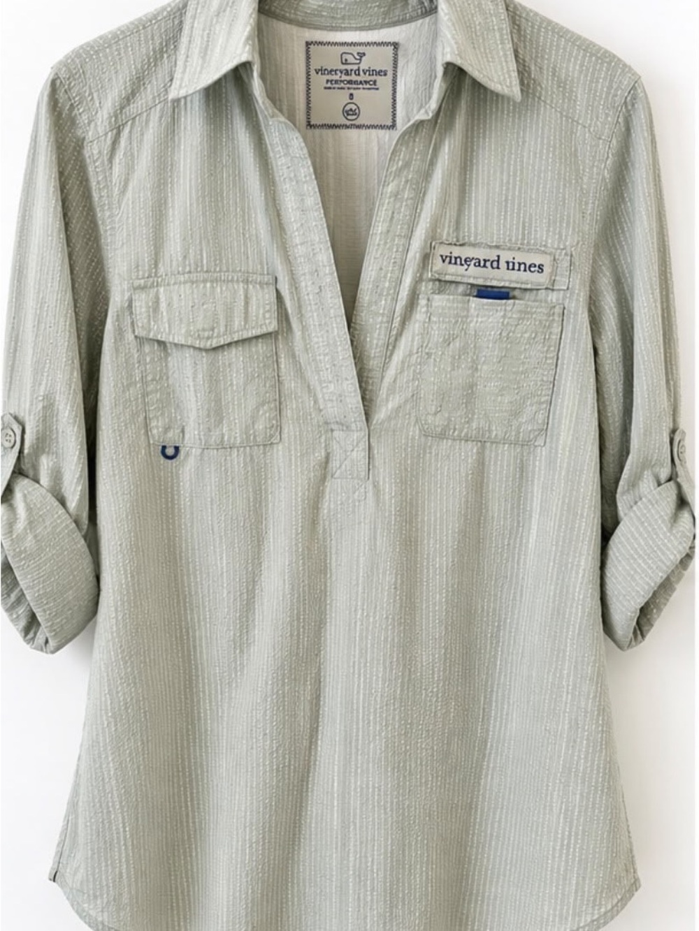 Vineyard Vines Sage Green Split-Neck Utility Tunic
